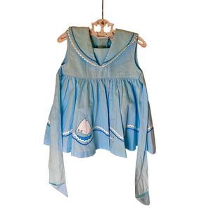 Vintage Nannette Baby Toddler Doll Blue W Sailboat, Fish  & Sea Sun Dress